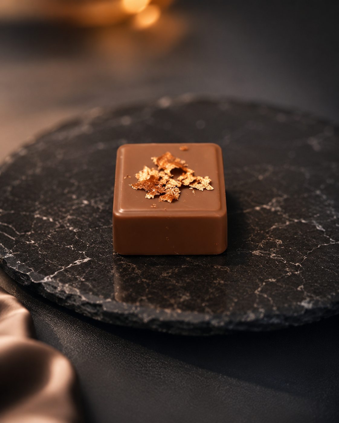 Pralina al cioccolato con foglia d'oro